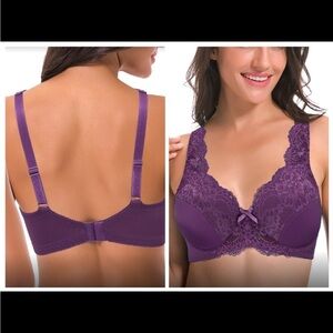 Curve Muse Minimizer unlined underwire bra with lace Size 36C Purple New